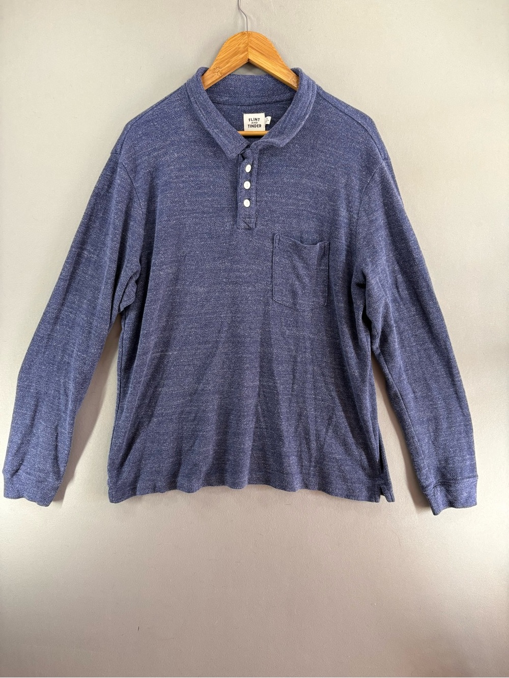 Flint And Tinder Men Polo Shirts Honey Comb Sweater Polo XL Blue Long Sleeve